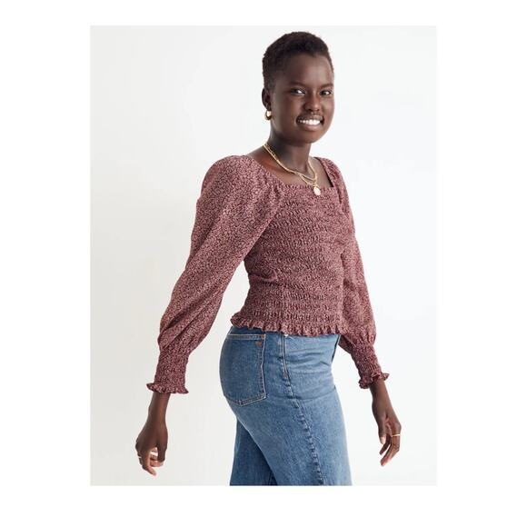 Madewell Burgundy Smocked Blouse - Picture 2 of 12